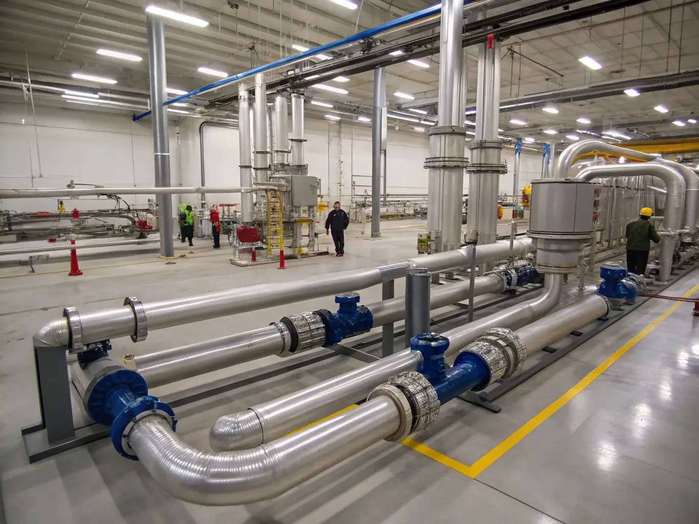 An image of a modern industrial valve being assembled on a manufacturing line, showcasing the precision and technology involved in ValvTech's valve manufacturing process.