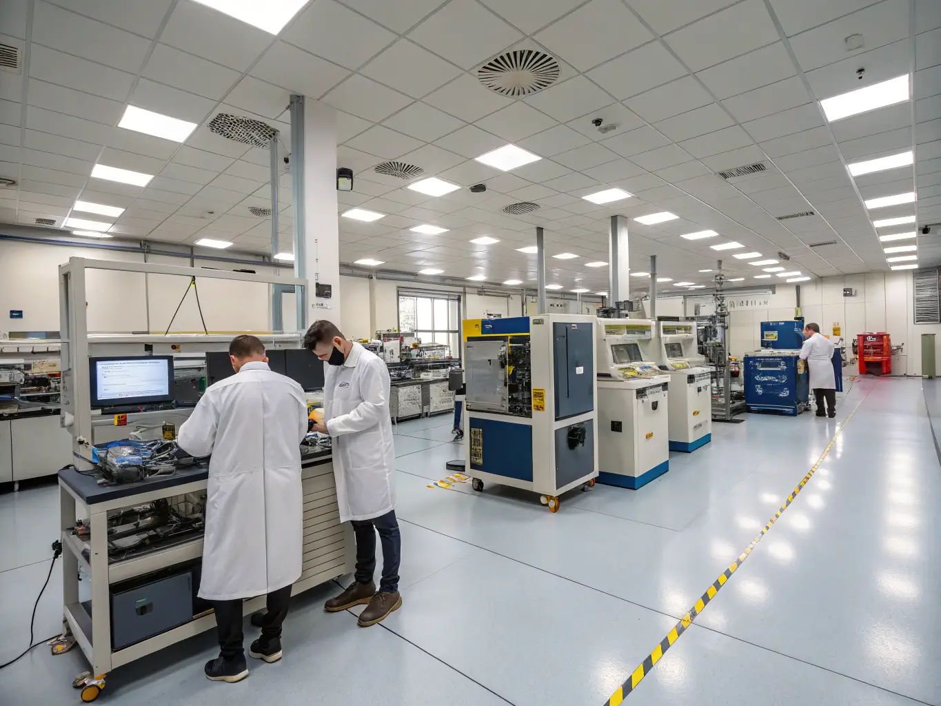 Technicians performing calibration on industrial valves in a controlled environment, highlighting ValvTech's commitment to precision and accuracy in maintenance and calibration services.