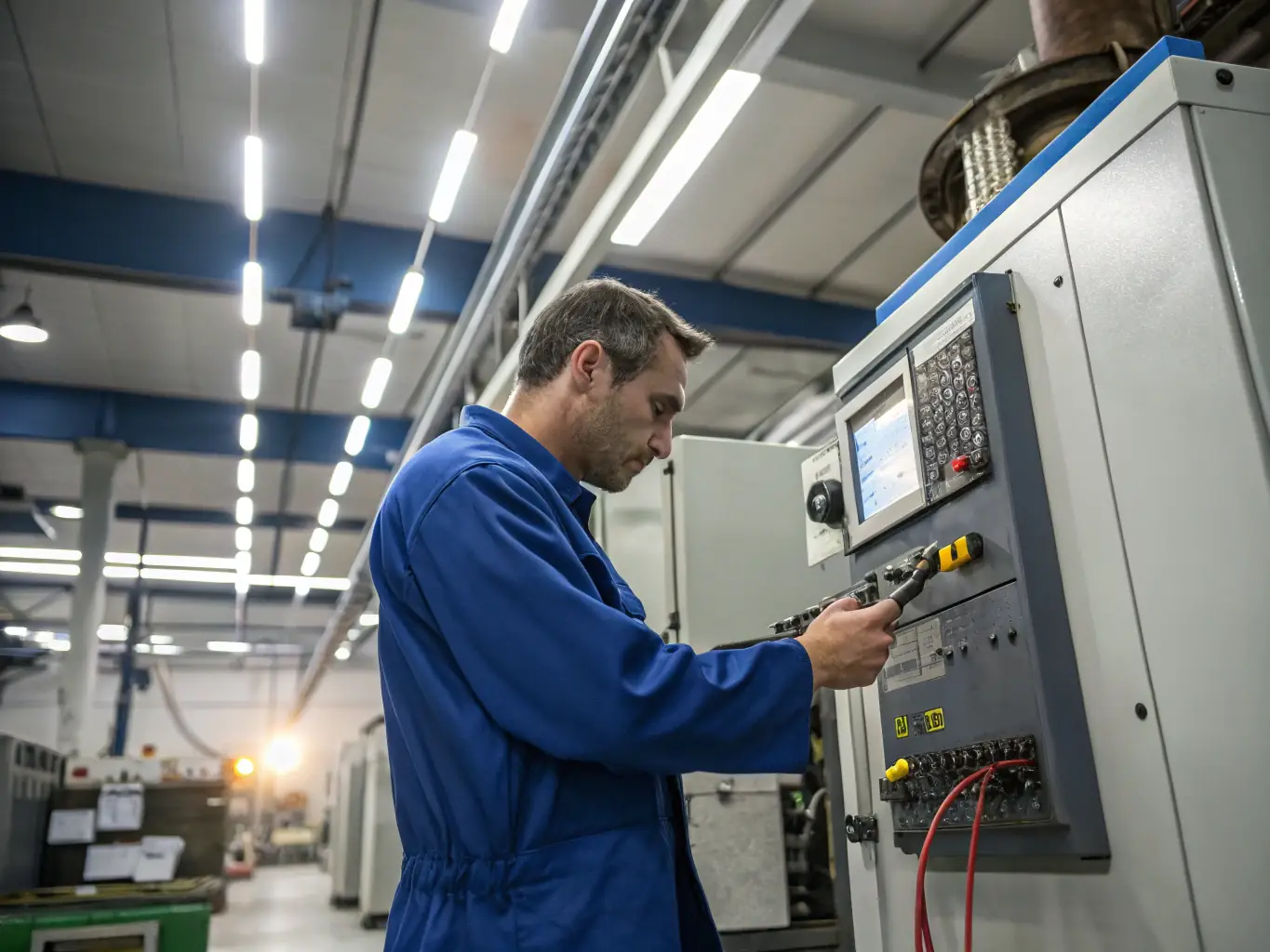 A photograph of a ValvTech technician performing maintenance on an industrial valve, using specialized tools and equipment, emphasizing the company's commitment to quality maintenance services.