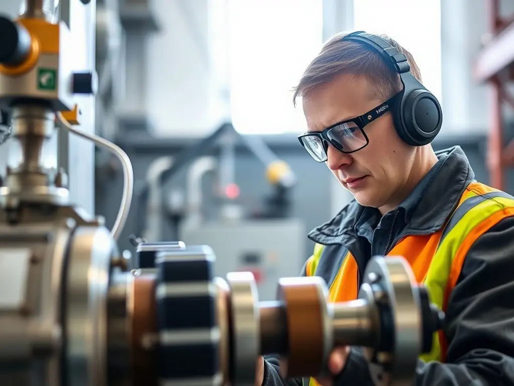 An image depicting a technical inspection of an industrial valve, with a ValvTech inspector using advanced diagnostic equipment to assess the valve's condition and compliance with industry standards.