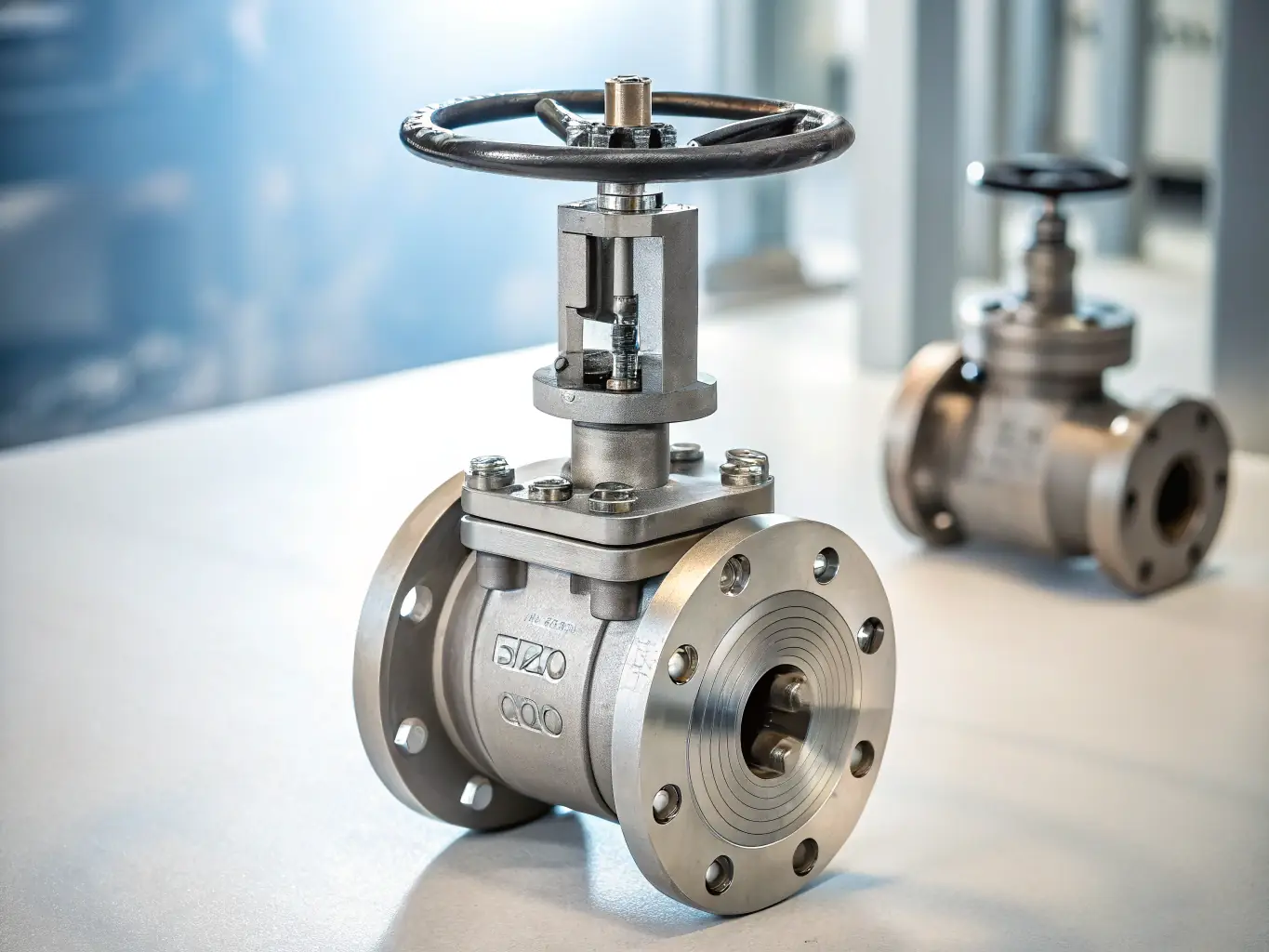 A high-resolution photograph showcasing a newly manufactured industrial valve in ValvTech's production facility, highlighting the precision and quality of the manufacturing process.